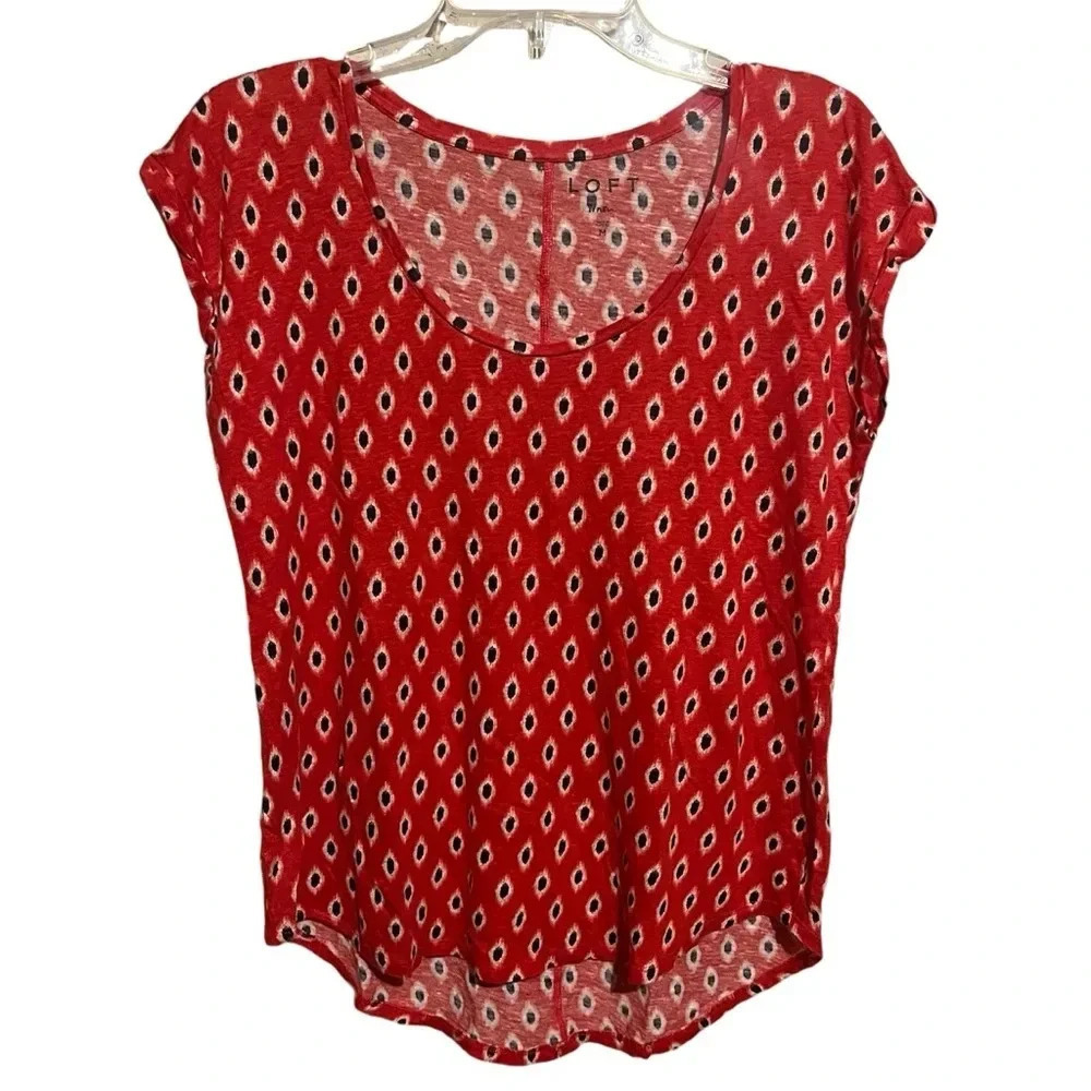 Loft Women's 100% Linen Shirt Size M Red Dot Pattern